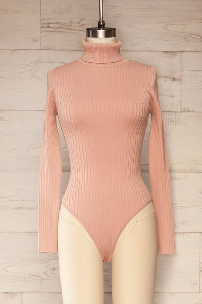 Mainz Pink Long Sleeve Turtleneck Bodysuit | La petite garçonne front view