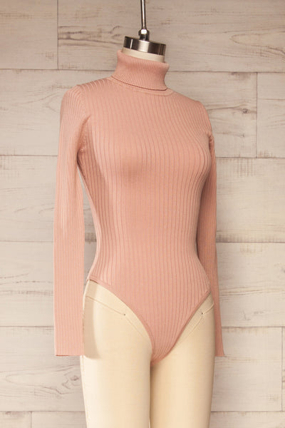 Mainz Pink Long Sleeve Turtleneck Bodysuit | La petite garçonne side view