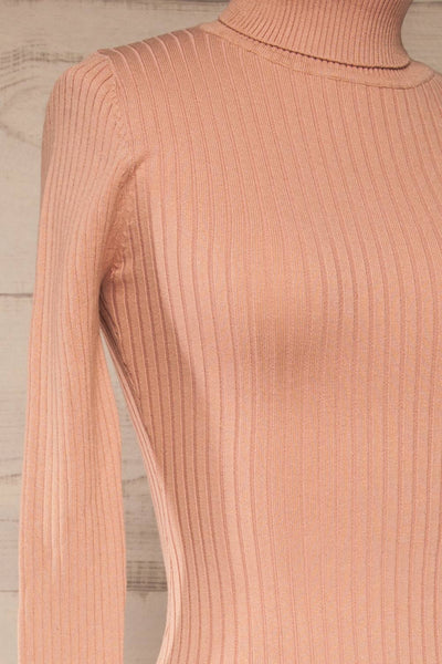 Mainz Pink Long Sleeve Turtleneck Bodysuit | La petite garçonne side close-up