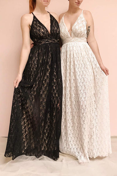 Mairead Black Maxi Dress w/ Beige Lining | Boutique 1861 on model