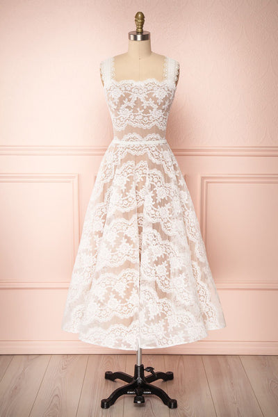 Makamea White & Beige Lace A-Line Bridal Dress | Boudoir 1861