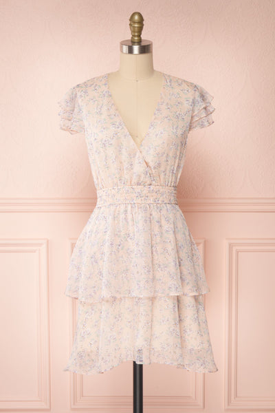 Malena Light Pink Short Sleeve Floral Dress | Boutique 1861 front view