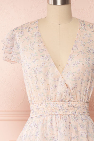 Malena Light Pink Short Sleeve Floral Dress | Boutique 1861 front close up