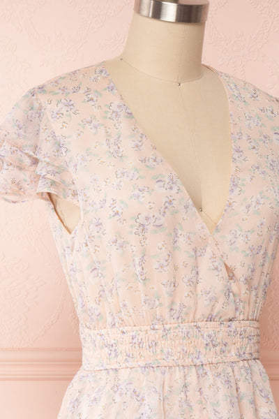 Malena Light Pink Short Sleeve Floral Dress | Boutique 1861 side close up