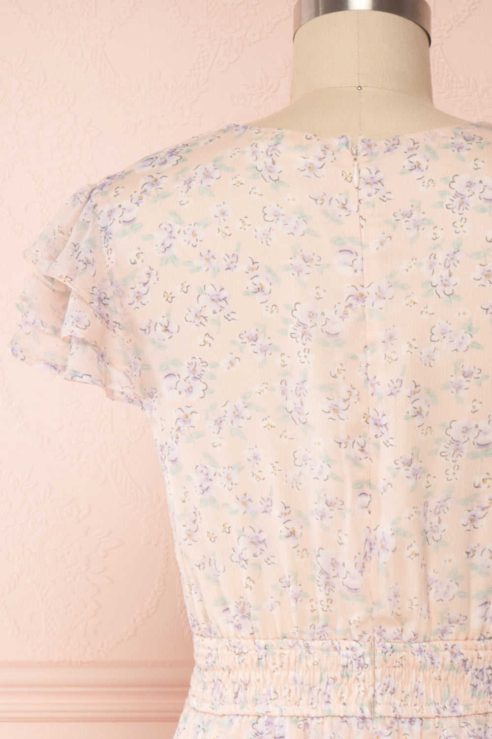 Malena Light Pink Short Sleeve Floral Dress | Boutique 1861 back close up