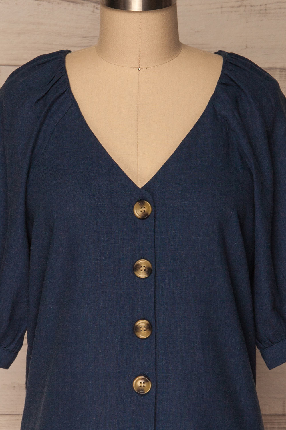 Malhao Navy Blue Short Sleeved Buttoned Top | La Petite Garçonne 2