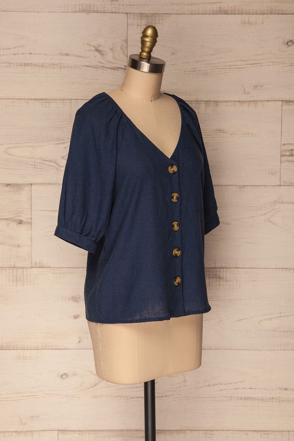 Malhao Navy Blue Short Sleeved Buttoned Top | La Petite Garçonne 3