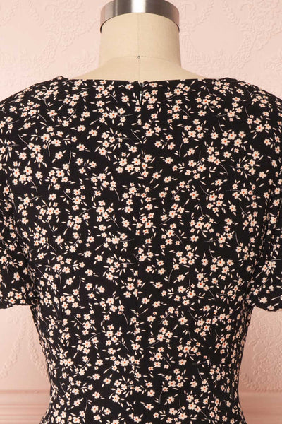 Malinda Floral Short Dress w/ Balloon Sleeves back close up | Boutique 1861