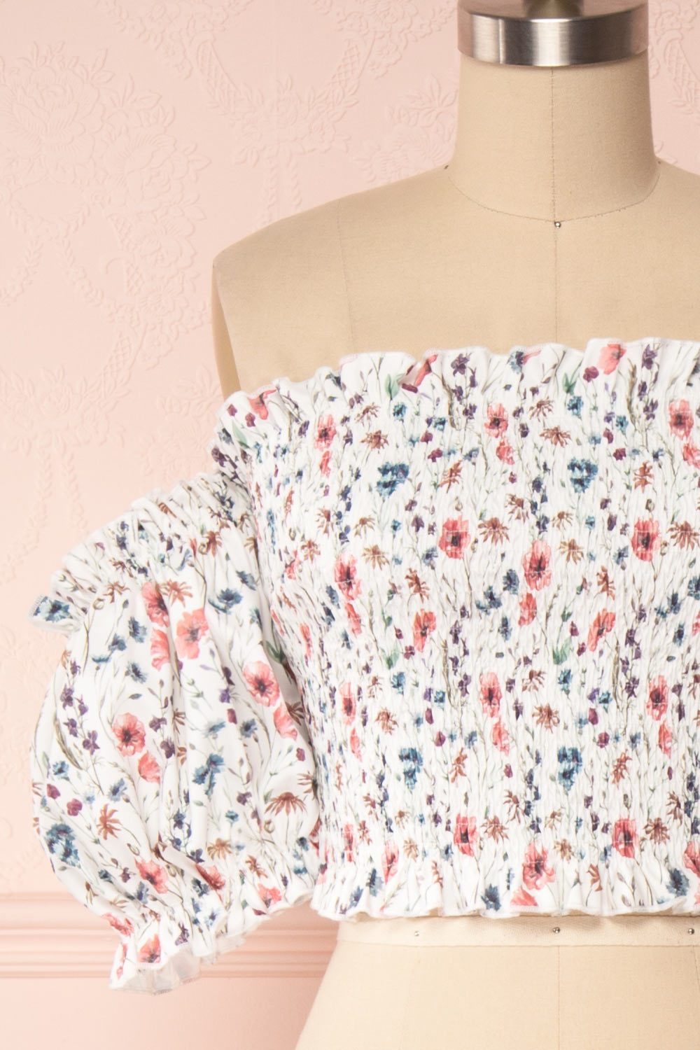 Malmedy White Floral Off-Shoulder Crop Top | Boutique 1861