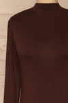 Malmo Brown Mock Neck Long Sleeve Top | La petite garçonne front close-up