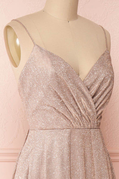 Malorie Dusty Pink Voluminous Maxi Dress | Boutique 1861 side close-up