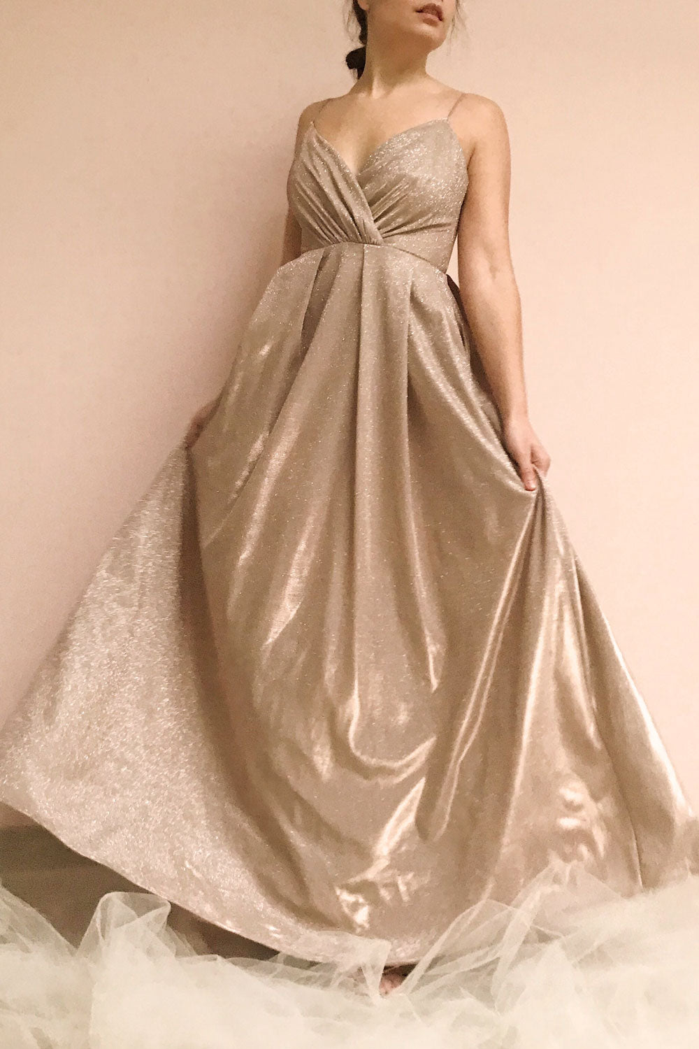Malorie Dusty Pink Voluminous Maxi Dress | Boutique 1861 on model