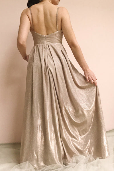 Malorie Dusty Pink Voluminous Maxi Dress | Boutique 1861 model back