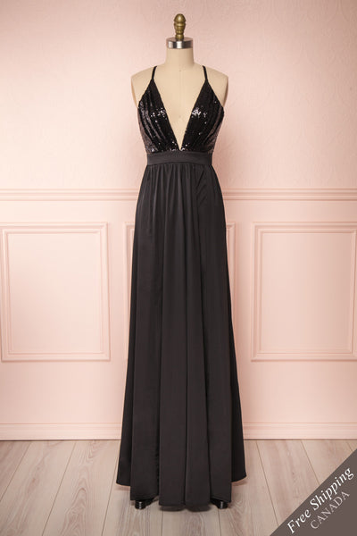 Mana Black Maxi Dress w/ Sequins | Boutique 1861 front view