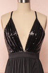 Mana Black Maxi Dress w/ Sequins | Boutique 1861 front close up