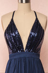 Mana Navy Blue Maxi Dress w/ Sequins | Boutique 1861 front close up