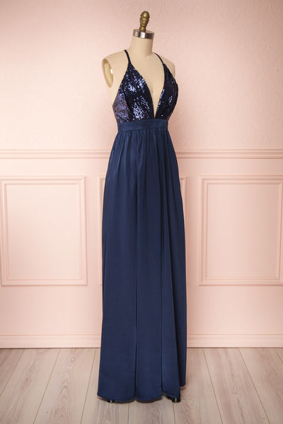 Mana Navy Blue Maxi Dress w/ Sequins | Boutique 1861 side view