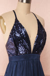 Mana Navy Blue Maxi Dress w/ Sequins | Boutique 1861 side close up