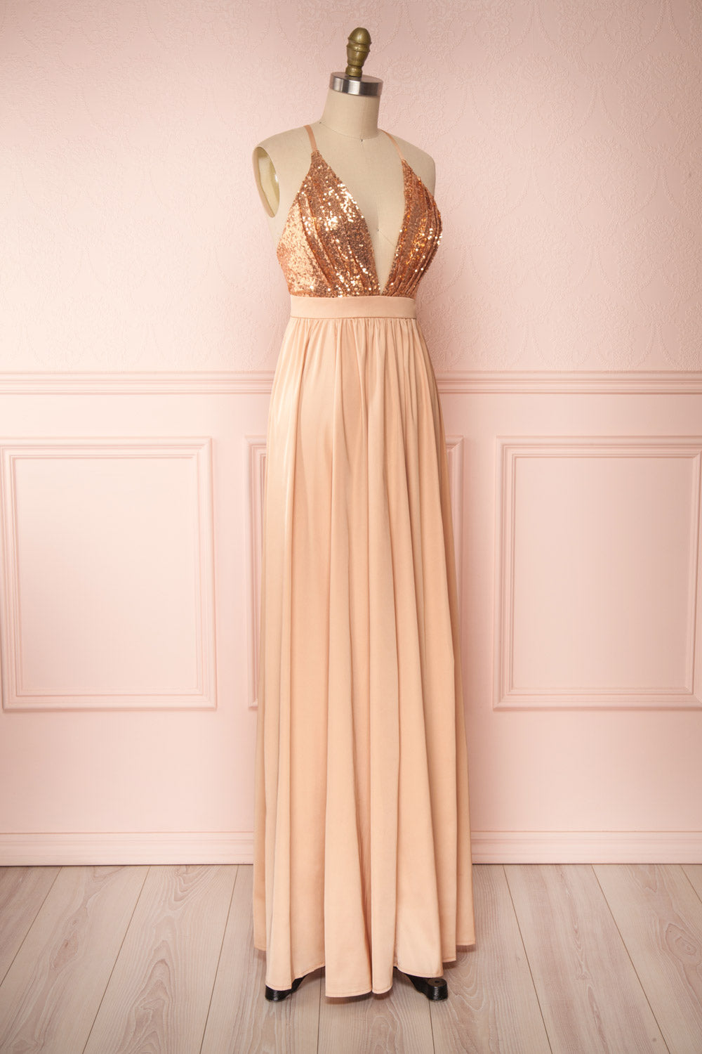 Mana Rosegold Maxi Dress w/ Sequins | Boutique 1861 side view