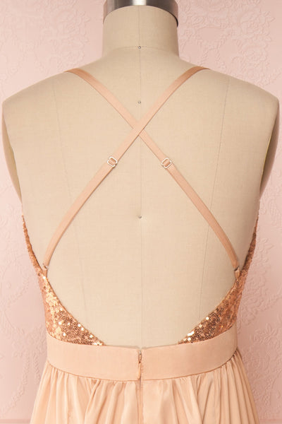 Mana Rosegold Maxi Dress w/ Sequins | Boutique 1861 back close up