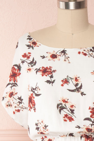 Mannon White Floral Round Collar Short Dress | Boutique 1861 front close up