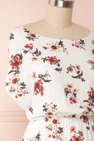 Mannon White Floral Round Collar Short Dress | Boutique 1861 side close up