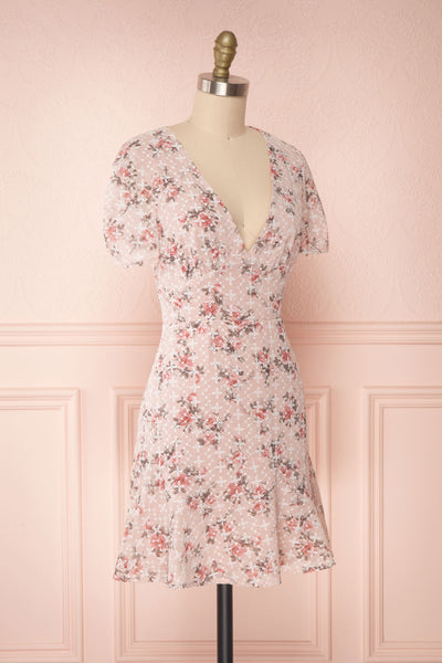 Mardoll Lilac Floral V-Neck Short Dress | Boutique 1861 side view