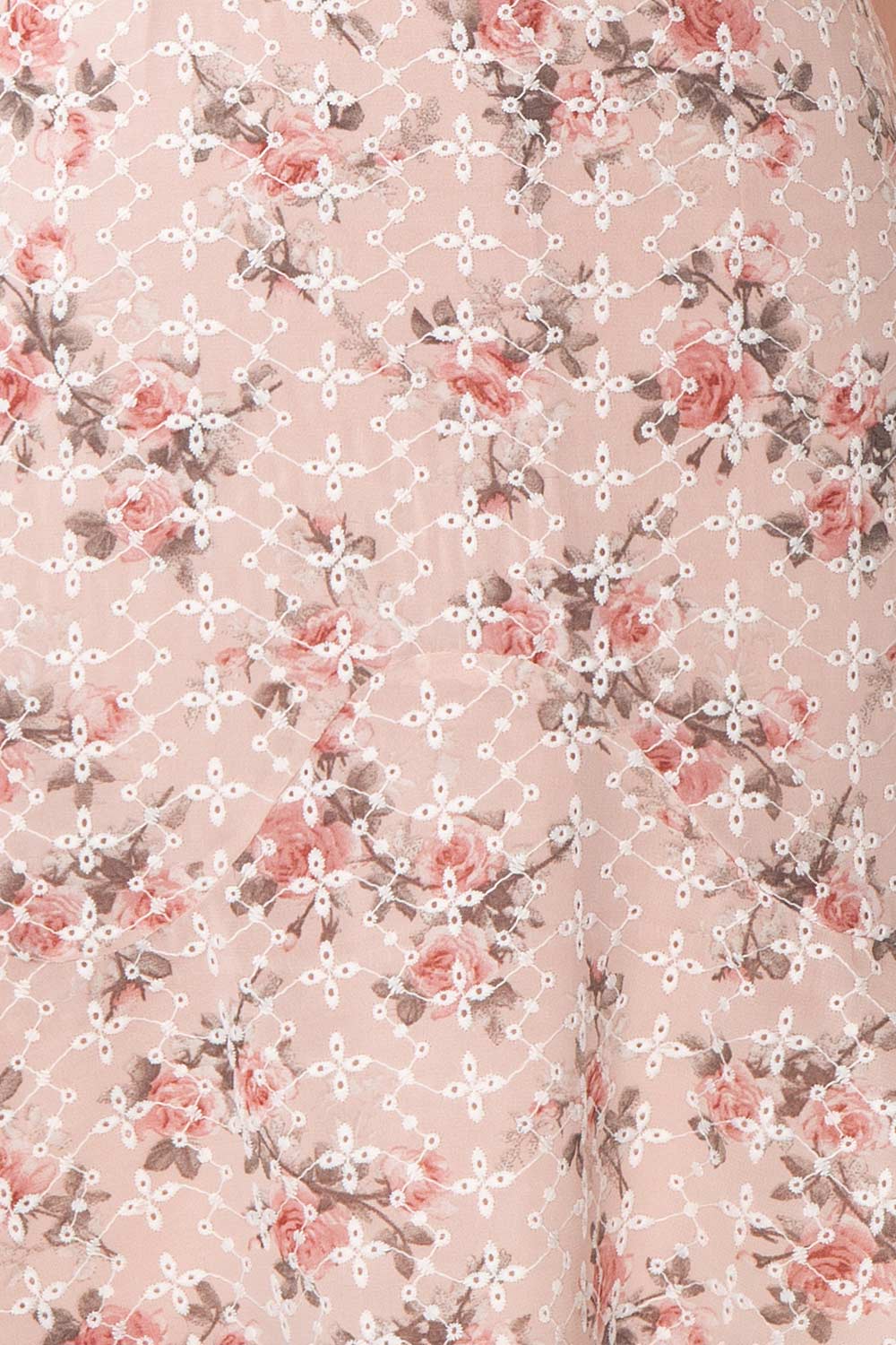 Mardoll Lilac Floral V-Neck Short Dress | Boutique 1861 fabric