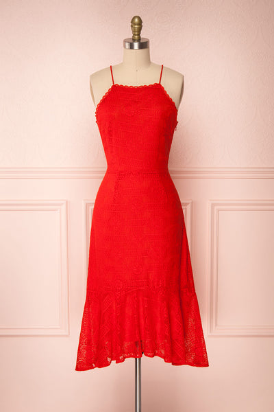 Margita Red Hatler Summer Midi Dress | Boutique 1861 front view