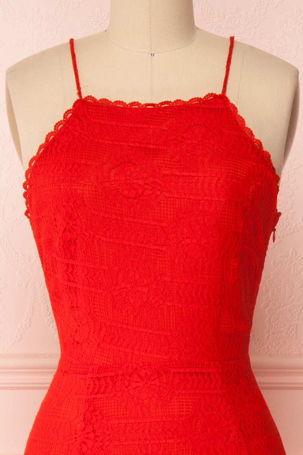 Margita Red Hatler Summer Midi Dress | Boutique 1861 front close-up