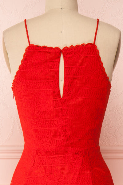 Margita Red Hatler Summer Midi Dress | Boutique 1861 back close-up