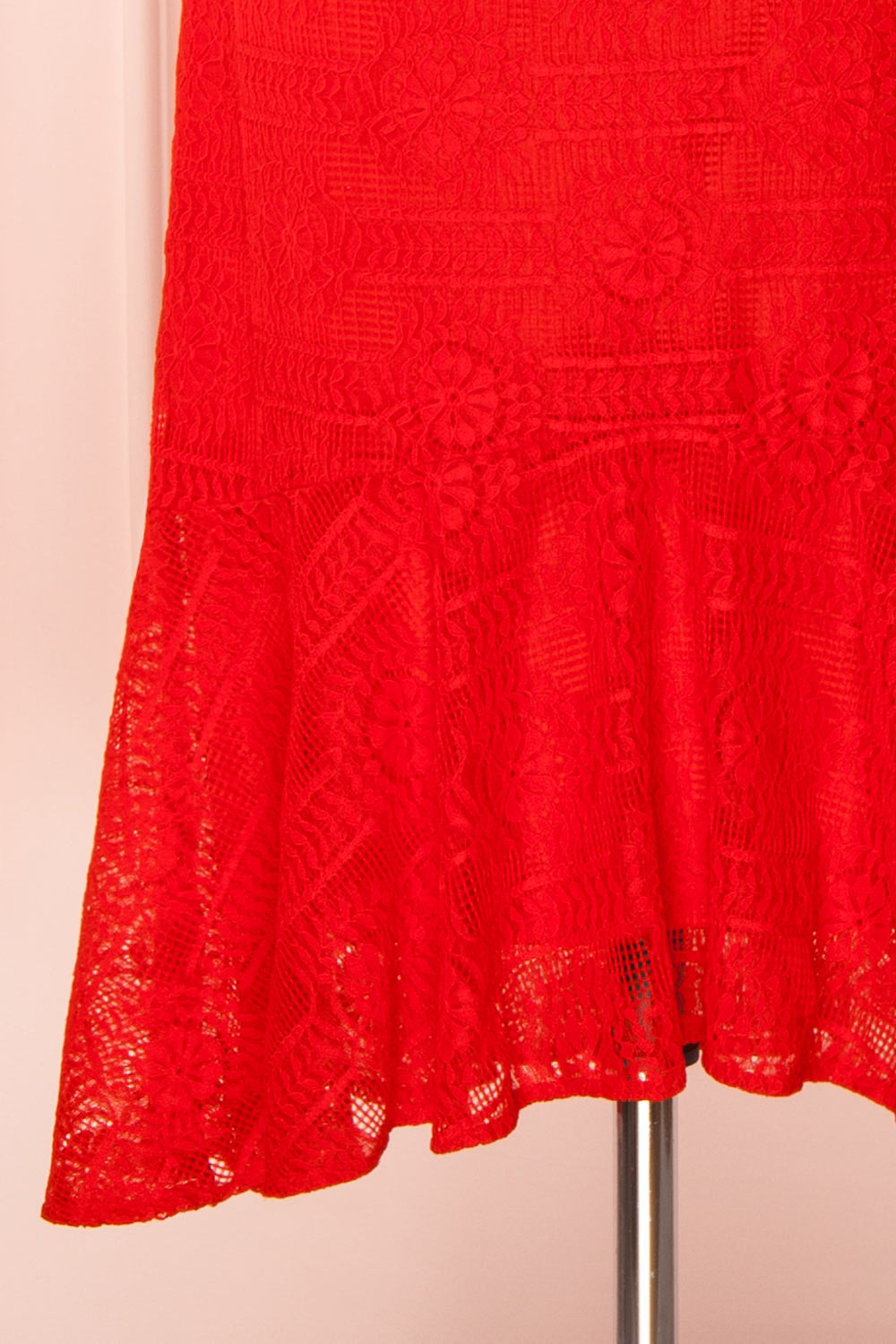 Margita Red Hatler Summer Midi Dress | Boutique 1861 bottom close-up