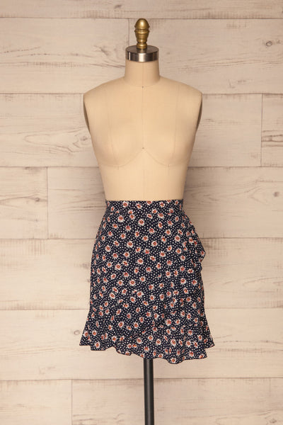 Margotte Navy Blue Short Floral Skirt | La petite garçonne front view