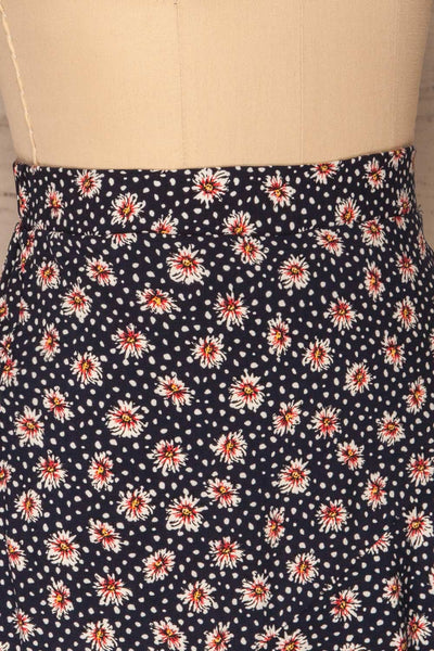 Margotte Navy Blue Short Floral Skirt | La petite garçonne sideclose up