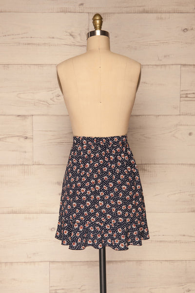 Margotte Navy Blue Short Floral Skirt | La petite garçonne back view
