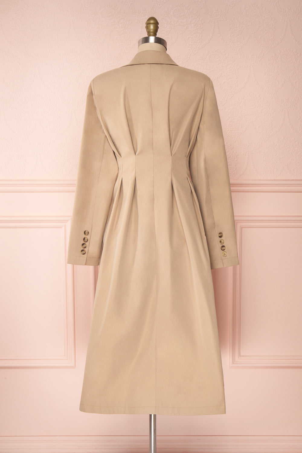 Maribelle Beige Long Sleeved Trench Coat | Boutique 1861 back view