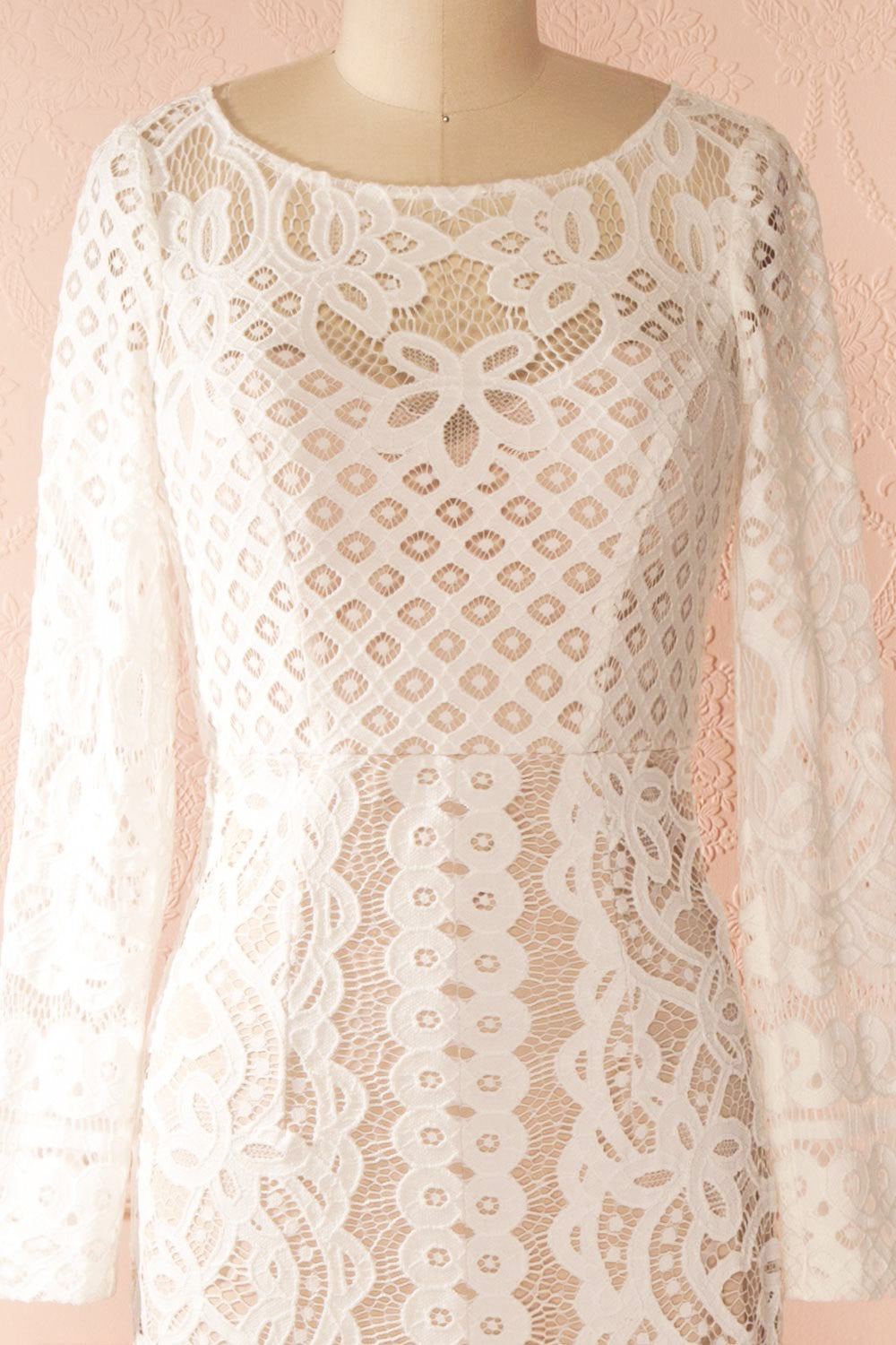 Marie-Laine White overall lace wedding gown | Boudoir 1861 front close-up