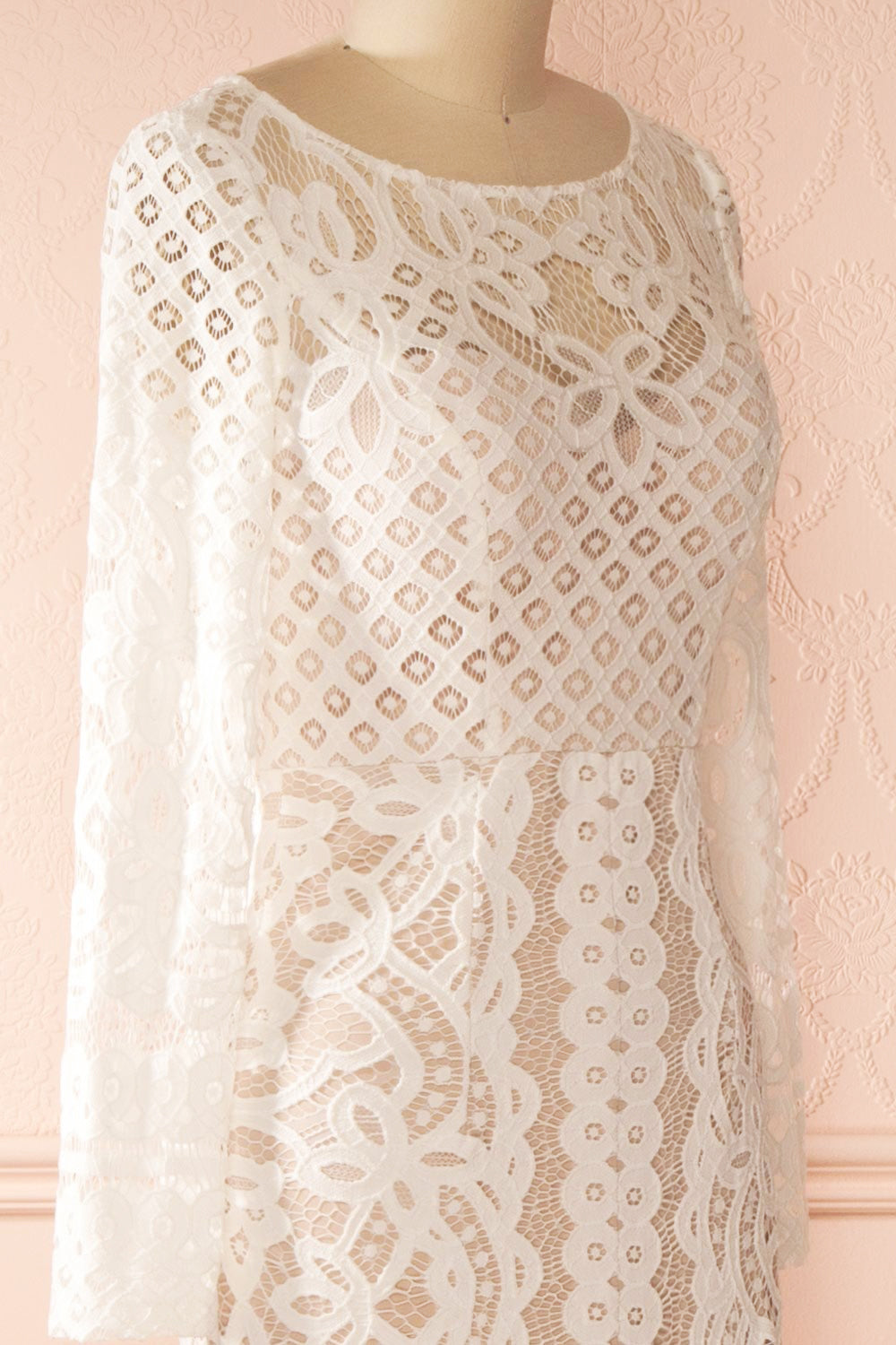 Marie-Laine White overall lace wedding gown | Boudoir 1861 side close-up