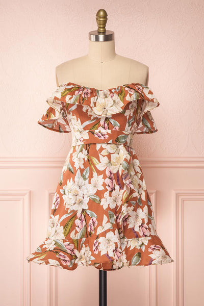 Marietta Floral Off-Shoulder Short Dress | Boutique 1861 front view