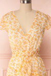 Marike Orange Floral Chiffon Midi Dress front close up | Boutique 1861