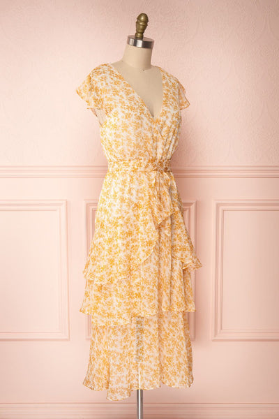 Marike Orange Floral Chiffon Midi Dress side view | Boutique 1861