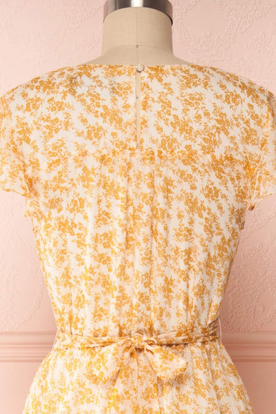 Marike Orange Floral Chiffon Midi Dress back close up | Boutique 1861