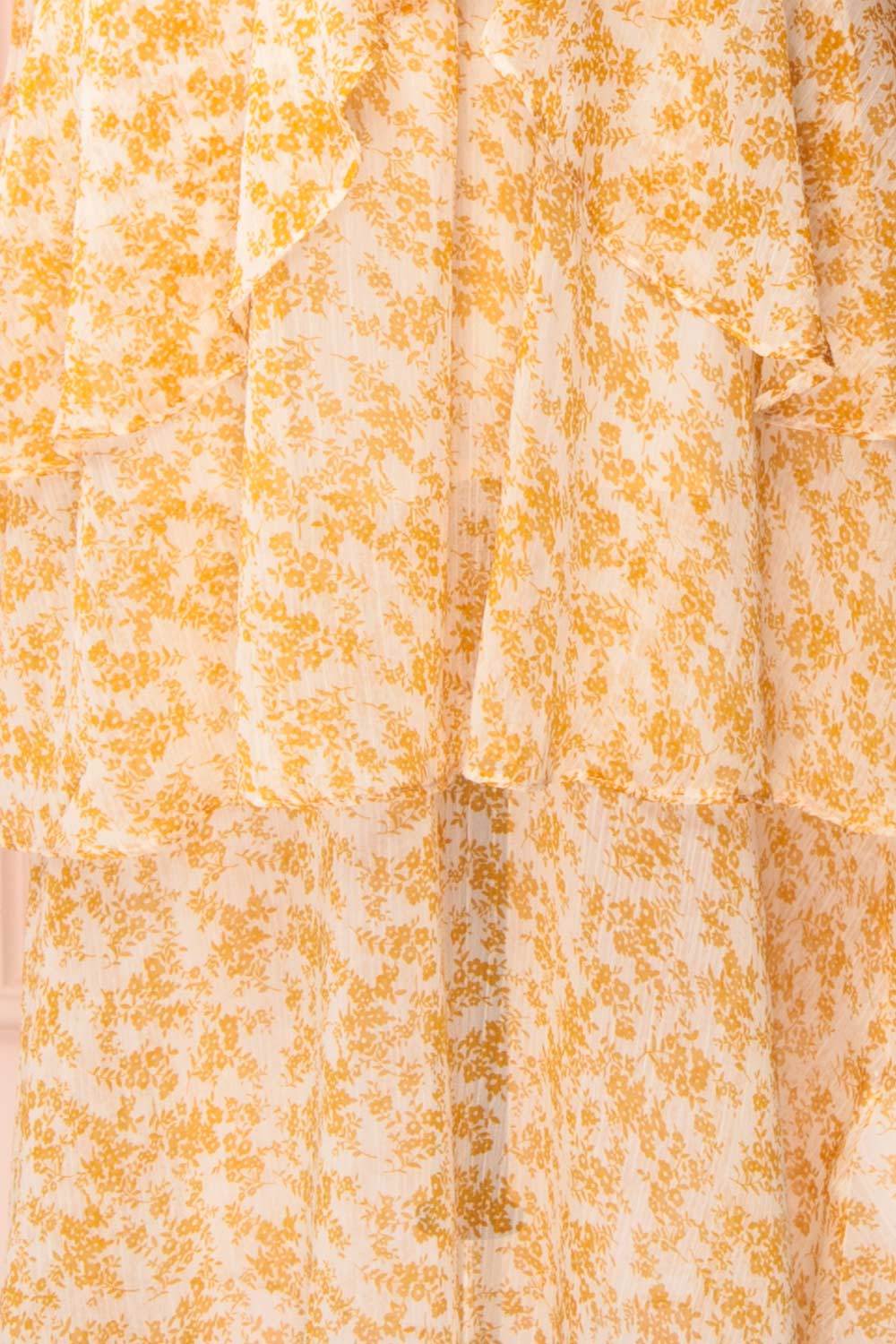 Marike Orange Floral Chiffon Midi Dress fabric | Boutique 1861