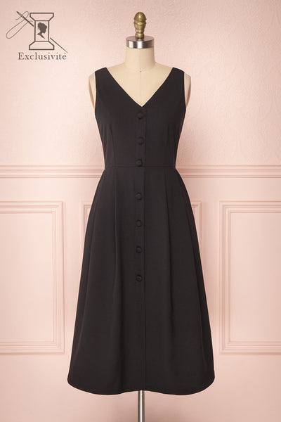 Mariska Black Button-Up A-Line Dress | Boutique 1861