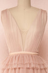 Marisol Blush Mesh Gown w/ Layered Ruffle Skirt  | FRONT CLOSE UP | Boutique 1861
