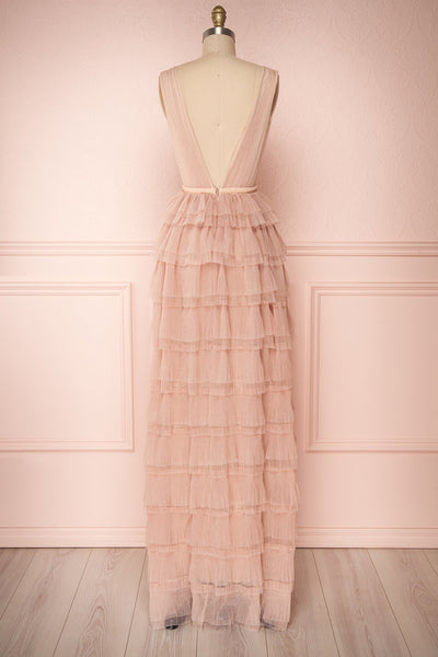 Marisol Blush Mesh Gown w/ Layered Ruffle Skirt | BACK VIEW | Boutique 1861