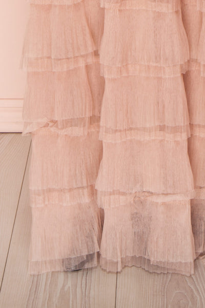 Marisol Blush Mesh Gown w/ Layered Ruffle Skirt | BOTTOM CLOSE UP | Boutique 1861