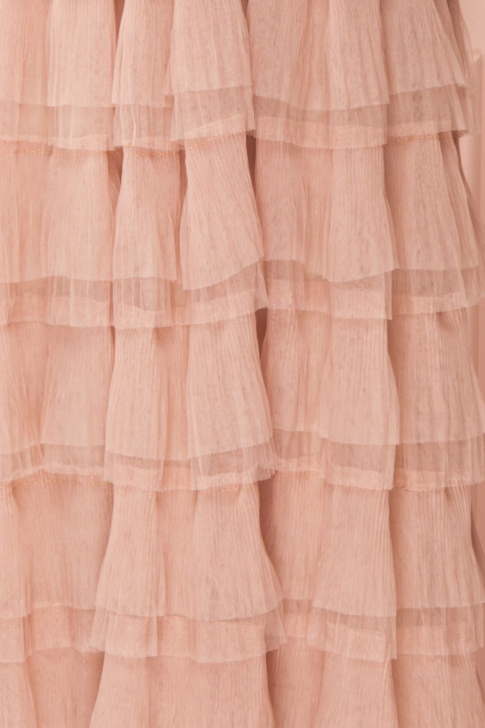 Marisol Blush Mesh Gown w/ Layered Ruffle Skirt | FABRIC DETAIL | Boutique 1861
