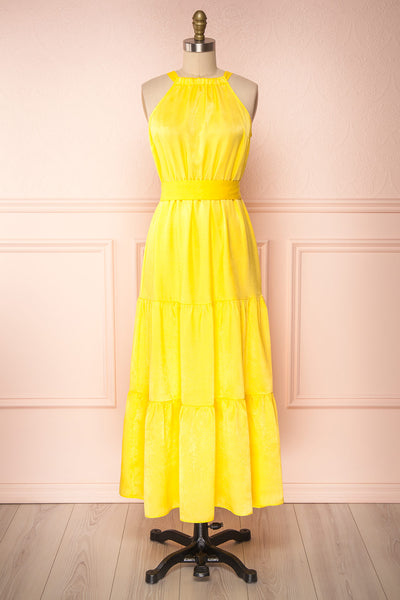 Marjolaine Yellow Mock Neck Maxi Summer Dress | Boutique 1861 front view