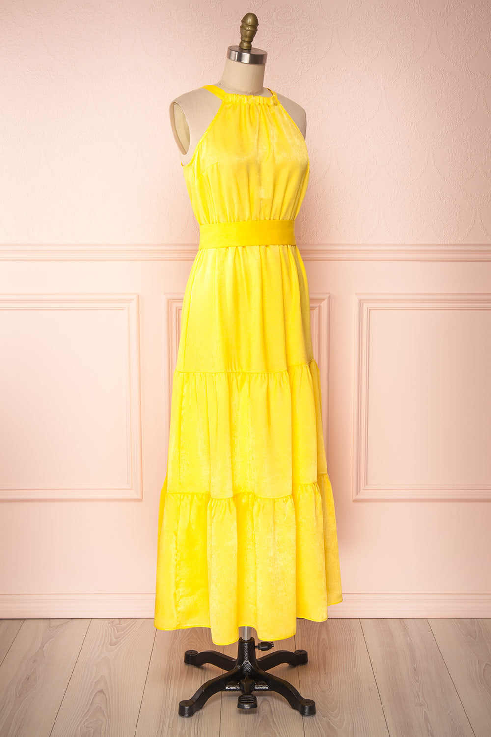 Marjolaine Yellow Mock Neck Maxi Summer Dress | Boutique 1861 side view 